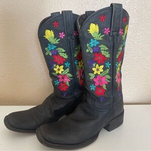 Botas Caborca Floral Black Southwestern Mid Western Boot Womens 24.5 Mex 7.5 US
